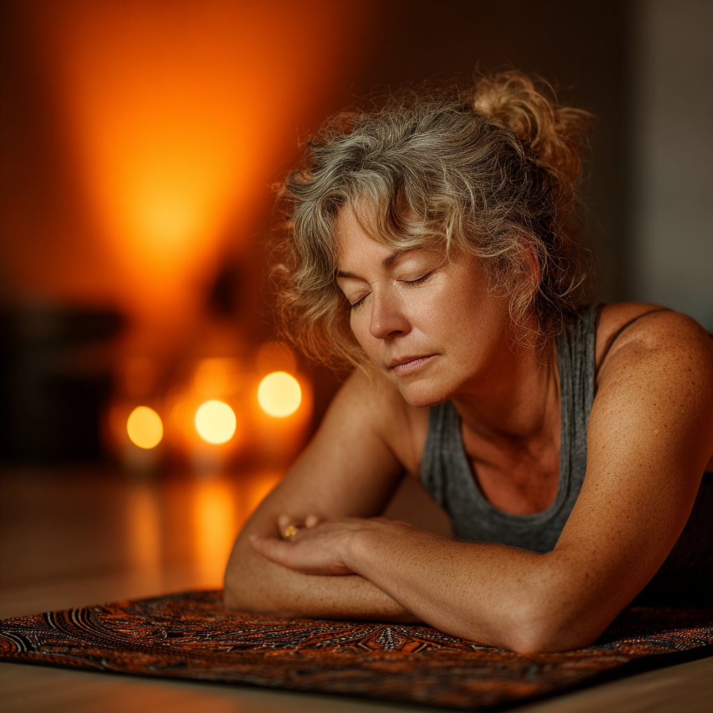 Възрастни хора практикуват йога в спокойна атмосфера